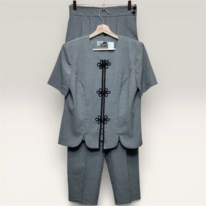 Vintage Sunshine Starshine Micro Houndstooth Pant Suit Set Size 10 Frog Closure